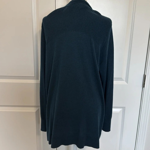 Loft Ribbed Yoke Open Long Cardigan Size XL Teal Green Blue Lightweight - Picture 4 of 7